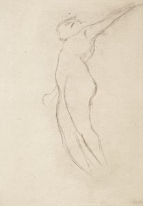 Floating Woman Facing Left with Lowered Right Arm and Raised Left Arm